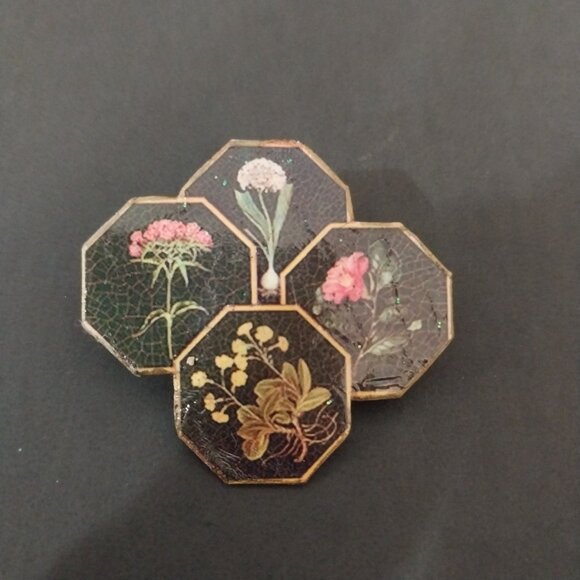Vintage Paper Floral Flowers Botanical Brooch - Picture 3 of 5